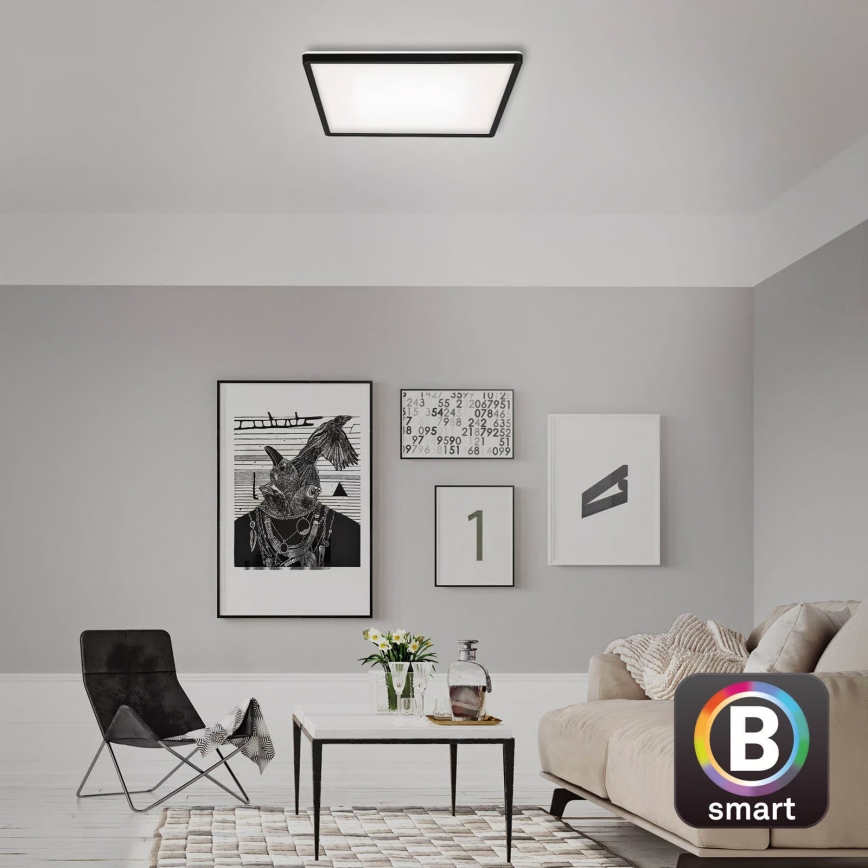 Briloner 7060-015 – SLIM Dimmable Surface-Mounted LED Panel, 22W, 230V, Tunable 2700–6500K, 42×42 cm, Black, Tuya Wi‑Fi + Remote Control