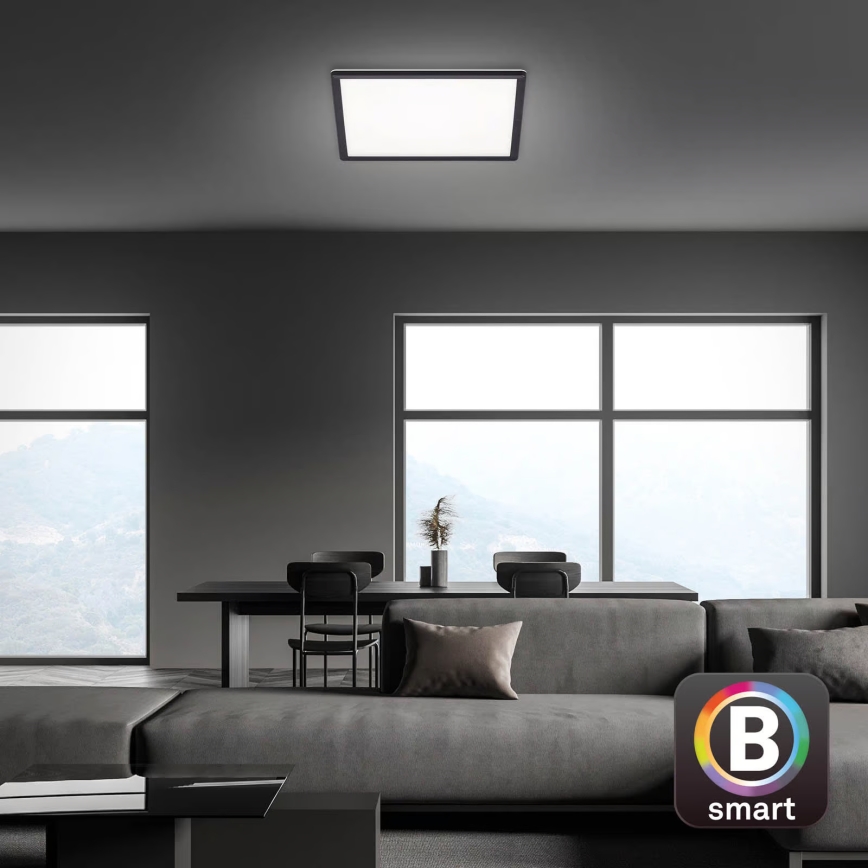 Briloner 7060-015 – SLIM Dimmable Surface-Mounted LED Panel, 22W, 230V, Tunable 2700–6500K, 42×42 cm, Black, Tuya Wi‑Fi + Remote Control