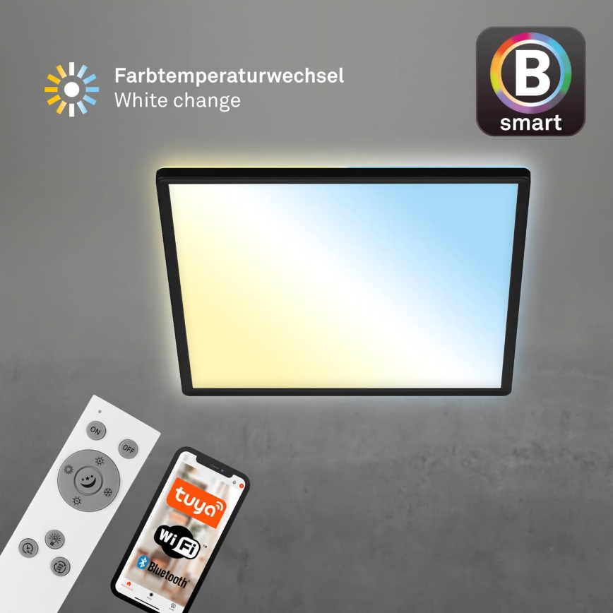 Briloner 7060-015 – SLIM Dimmable Surface-Mounted LED Panel, 22W, 230V, Tunable 2700–6500K, 42×42 cm, Black, Tuya Wi‑Fi + Remote Control