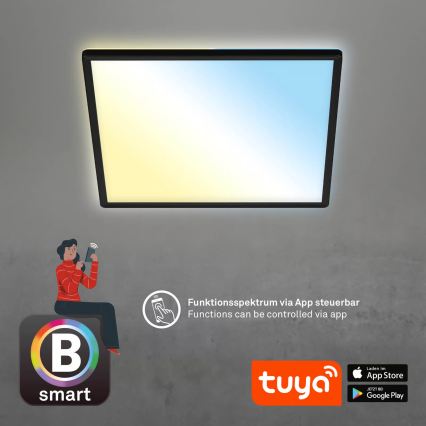 Briloner 7060-015 – SLIM Dimmable Surface-Mounted LED Panel, 22W, 230V, Tunable 2700–6500K, 42×42 cm, Black, Tuya Wi‑Fi + Remote Control