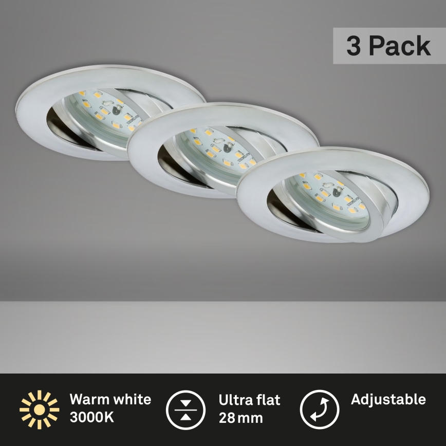 Briloner 7209-039 - SET of 3 LED Bathroom Recessed Downlights ATTACH LED/5W/230V IP23 Matte Chrome