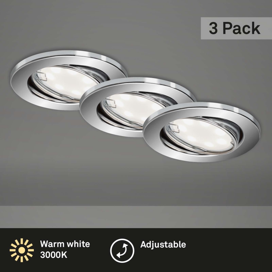 Briloner 7221-038 - SET 3x LED bathroom recessed light 1xGU10/3W/230V IP23 shiny chrome