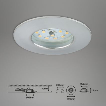 Briloner 7231-039 - Set of 3 Dimmable LED Bathroom Recessed Downlights, 5.5W/230V, IP44, Matte Chrome