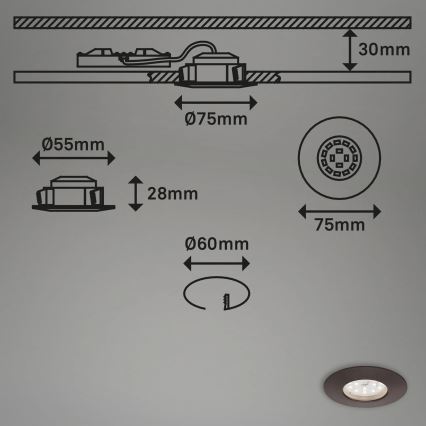 Briloner 7295-031 - SET 3x LED Dimmable bathroom recessed light ATTACH LED/6,5W/230V IP44