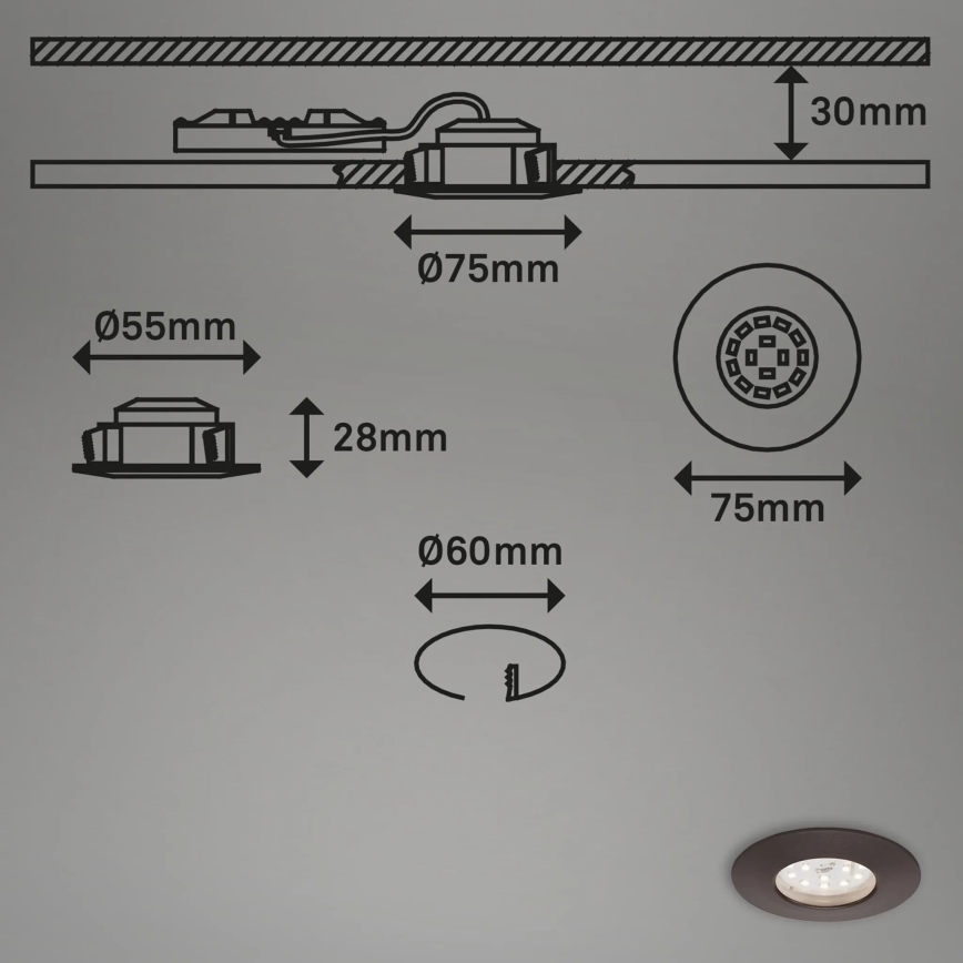 Briloner 7295-031 - SET 3x LED Dimmable bathroom recessed light ATTACH LED/6,5W/230V IP44