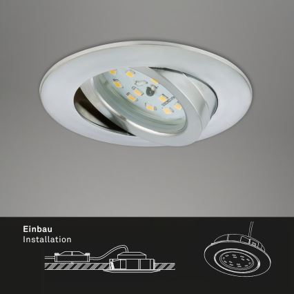 Briloner 7296-039 - Set of 3 Dimmable LED Bathroom Recessed Downlights, LED 6.5W/230V, 3000K, IP23, Matte Chrome