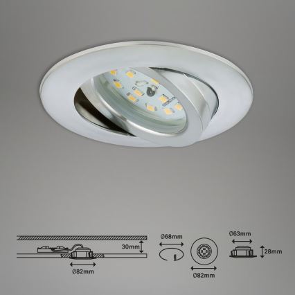 Briloner 7296-039 - Set of 3 Dimmable LED Bathroom Recessed Downlights, LED 6.5W/230V, 3000K, IP23, Matte Chrome
