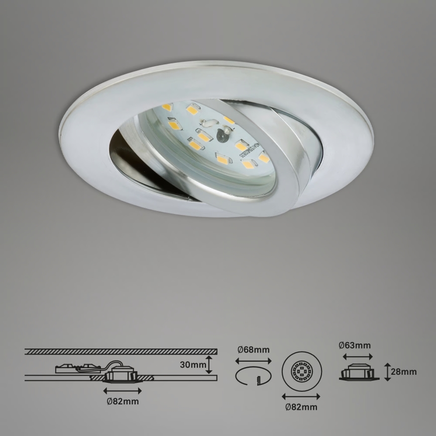 Briloner 7296-039 - Set of 3 Dimmable LED Bathroom Recessed Downlights, LED 6.5W/230V, 3000K, IP23, Matte Chrome