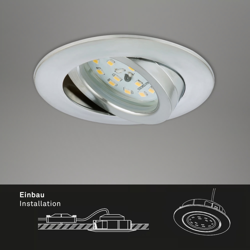 Briloner 7296-039 - Set of 3 Dimmable Bathroom Recessed LED Downlights 1x LED/6.5W/230V 3000K IP23 Matte Chrome