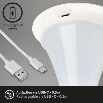Briloner 7420016 - LED Dimmable rechargeable touch outdoor table lamp LED/4W/5V IP44 3000K white