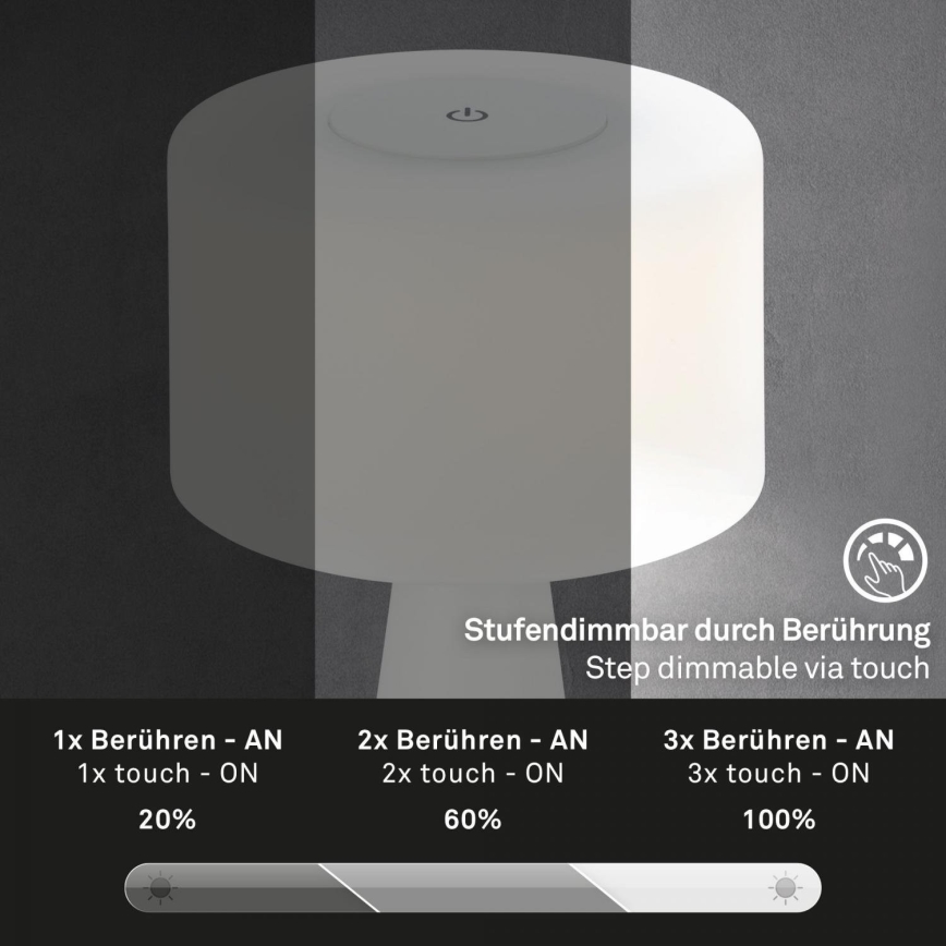 Briloner 7420016 - LED Dimmable rechargeable touch outdoor table lamp LED/4W/5V IP44 3000K white