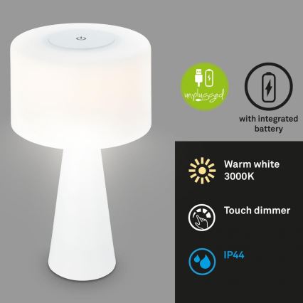Briloner 7420016 - LED Dimmable rechargeable touch outdoor table lamp LED/4W/5V IP44 3000K white