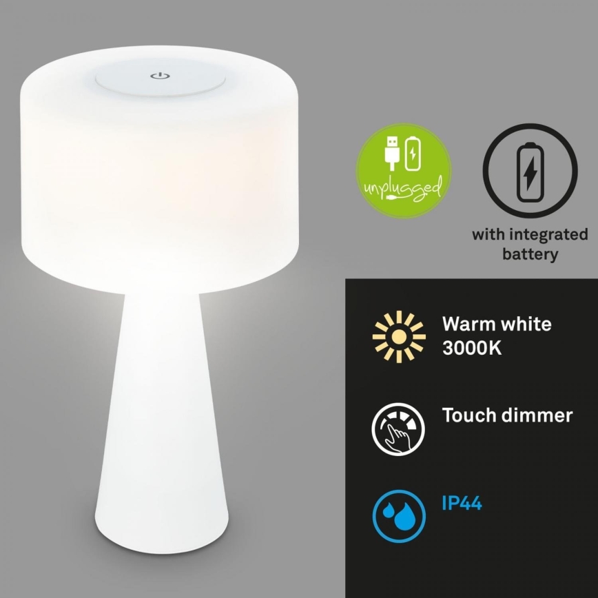 Briloner 7420016 - LED Dimmable rechargeable touch outdoor table lamp LED/4W/5V IP44 3000K white