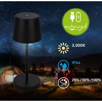Briloner 7423015 - LED Dimmable rechargeable outdoor table lamp LED/2,6W/5V IP44 black