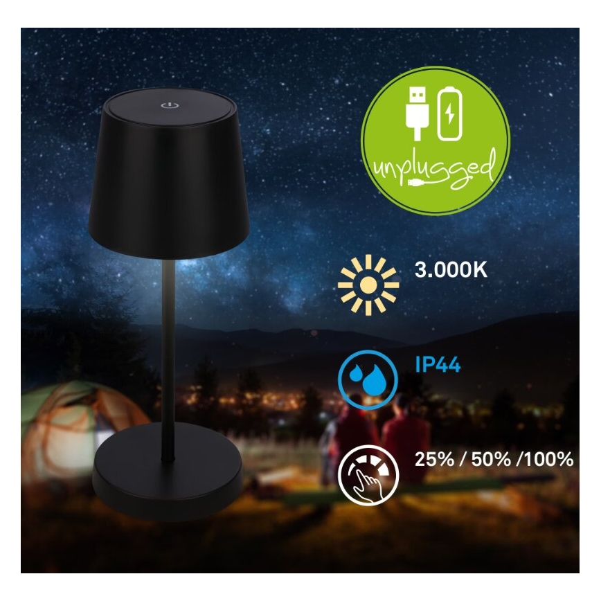 Briloner 7423015 - LED Dimmable rechargeable outdoor table lamp LED/2,6W/5V IP44 black