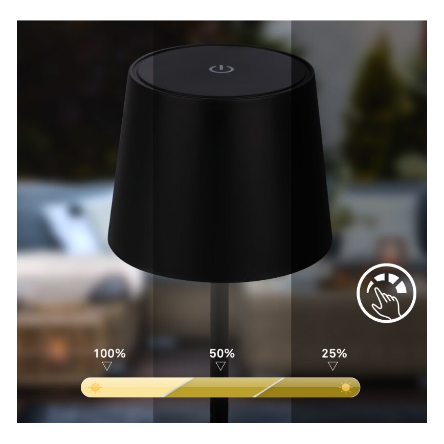 Briloner 7423015 - LED Dimmable rechargeable outdoor table lamp LED/2,6W/5V IP44 black