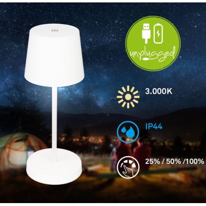 Briloner 7423016 - LED Dimmable rechargeable outdoor table lamp LED/2,6W/5V IP44 white