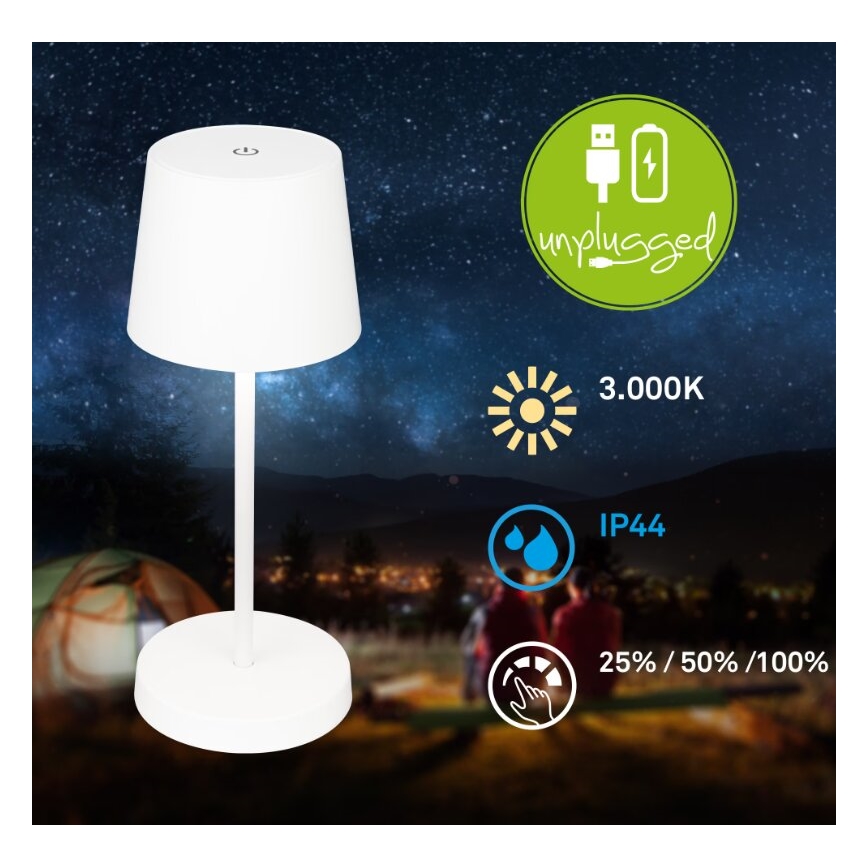 Briloner 7423016 - LED Dimmable rechargeable outdoor table lamp LED/2,6W/5V IP44 white