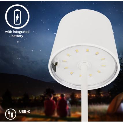 Briloner 7423016 - LED Dimmable rechargeable outdoor table lamp LED/2,6W/5V IP44 white