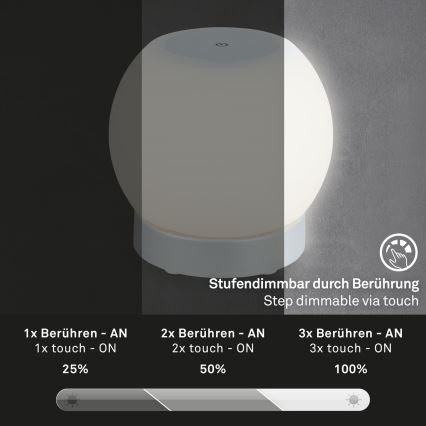Briloner 7439-014 - LED Outdoor dimmable rechargeable lamp LED/3W/5V IP44