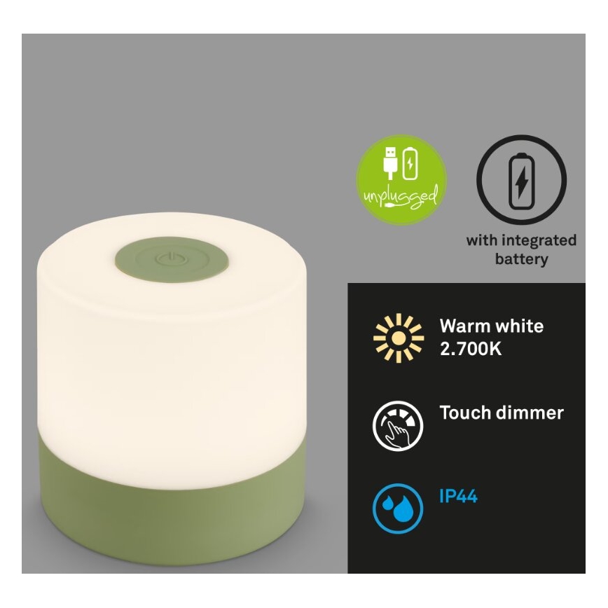 Briloner 7461019 - LED Dimmable rechargeable outdoor table lamp LED/2W/5V IP44 green