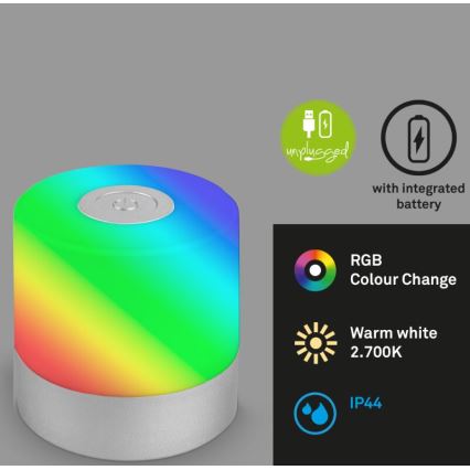 Briloner 7462014 - LED RGB Rechargeable outdoor table lamp LED/1,5W/5V IP44 1200 mAh matte chrome