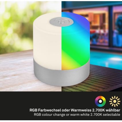 Briloner 7462014 - LED RGB Rechargeable outdoor table lamp LED/1,5W/5V IP44 1200 mAh matte chrome