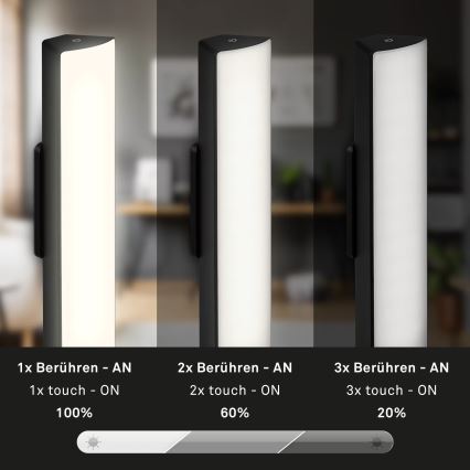 Briloner 7474-015 - LED Dimmable touch rechargeable outdoor table lamp 2in1 LED/7W/5V 2200 mAh USB 3000K IP44 black