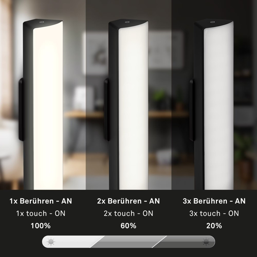 Briloner 7474-015 - LED Dimmable touch rechargeable outdoor table lamp 2in1 LED/7W/5V 2200 mAh USB 3000K IP44 black