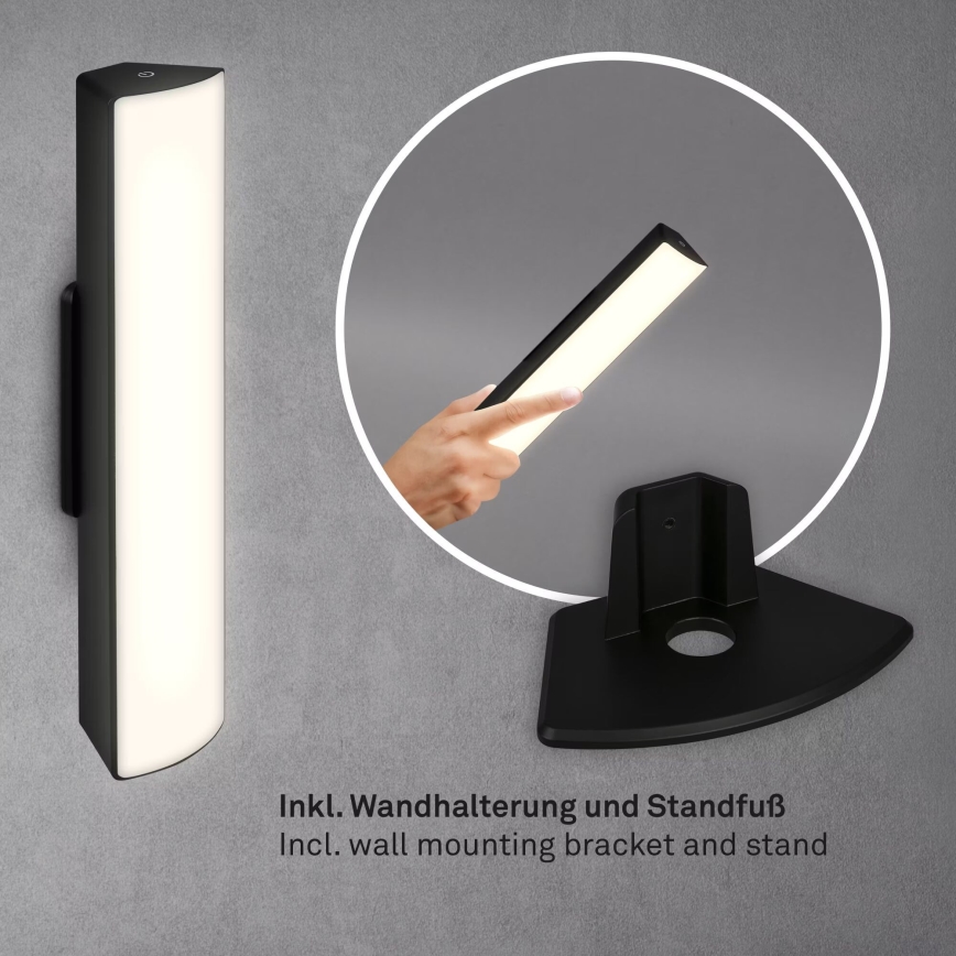 Briloner 7474-015 - LED Dimmable touch rechargeable outdoor table lamp 2in1 LED/7W/5V 2200 mAh USB 3000K IP44 black