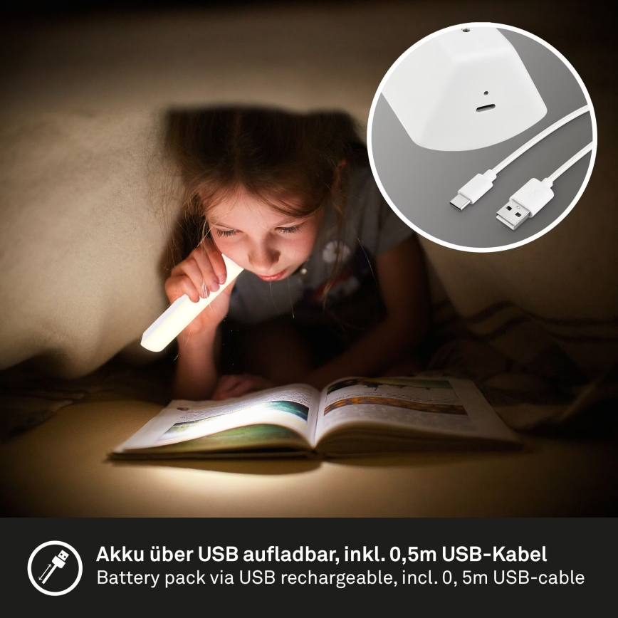 Briloner 7474-016 - LED Dimmable touch rechargeable outdoor table lamp 2in1 LED/7W/5V 2200 mAh USB 3000K IP44 white