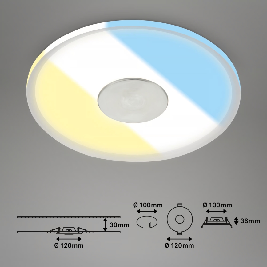 Briloner 7480019 - LED Bathroom Recessed Ceiling Light, 6W/230V, 3000/4000/6500K, IP44, White