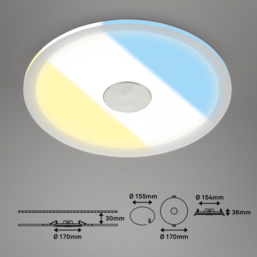 Briloner 7481019 - LED Bathroom Recessed Ceiling Light LED/12W/230V 3000/4000/6500K IP44 White