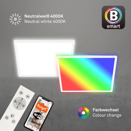 Briloner 7491-016 - RGBW Dimmable Smart LED Ceiling Light, 22W, 230V, 4000K, 42 x 42 cm, Tuya Wi-Fi + Remote Control