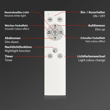 Briloner 7491-016 - RGBW Dimmable Smart LED Ceiling Light, 22W, 230V, 4000K, 42 x 42 cm, Tuya Wi-Fi + Remote Control