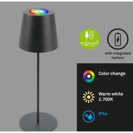 Briloner 7507015 - LED RGB Dimmable rechargeable outdoor table lamp 2in1 LED/2,5W/5V IP44 anthracite