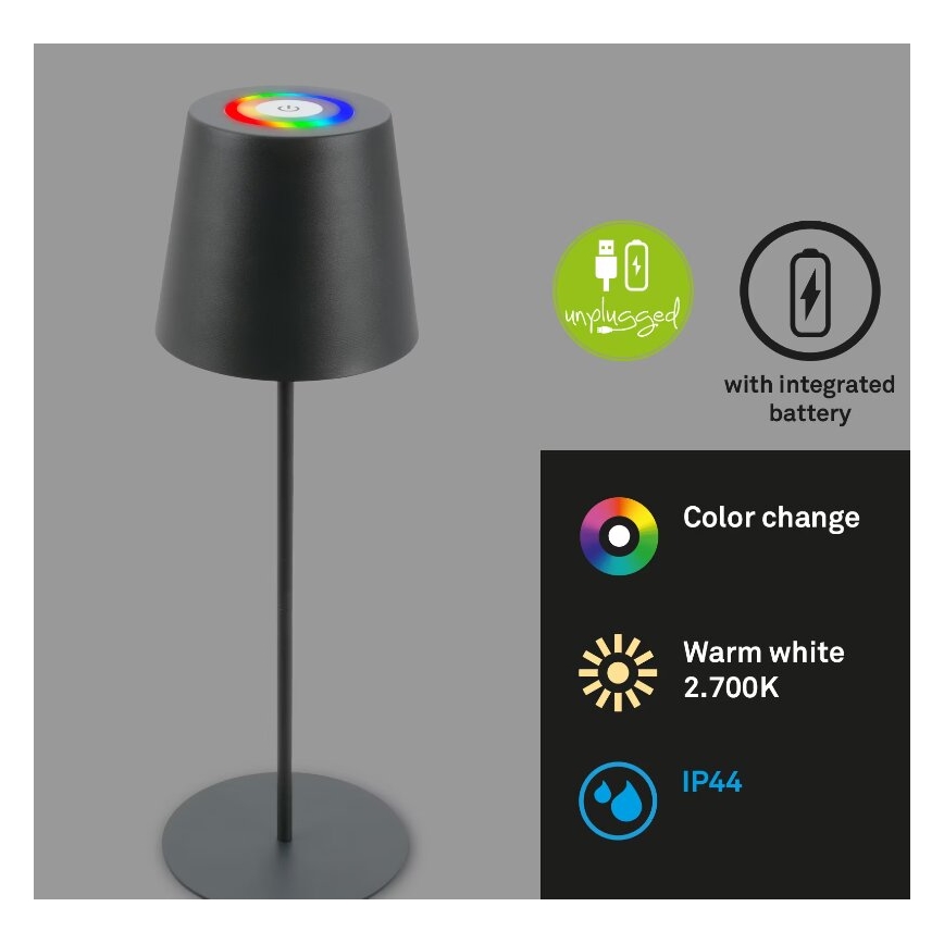 Briloner 7507015 - LED RGB Dimmable rechargeable outdoor table lamp 2in1 LED/2,5W/5V IP44 anthracite