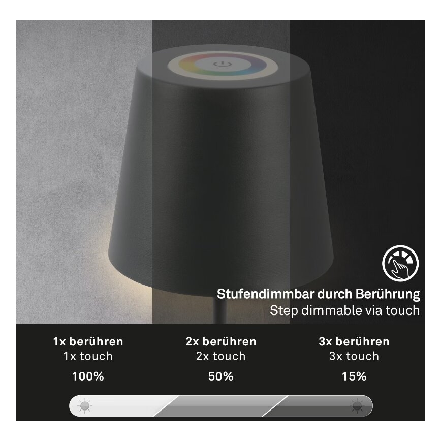 Briloner 7507015 - LED RGB Dimmable rechargeable outdoor table lamp 2in1 LED/2,5W/5V IP44 anthracite