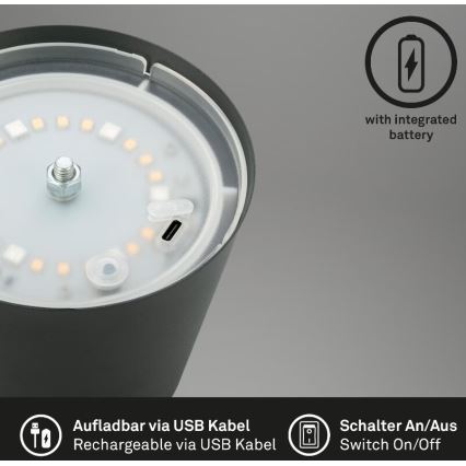 Briloner 7507015 - LED RGB Dimmable rechargeable outdoor table lamp 2in1 LED/2,5W/5V IP44 anthracite