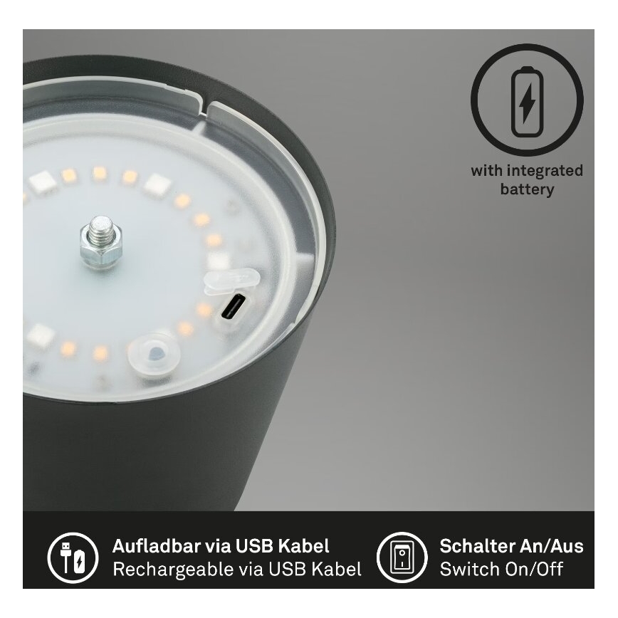Briloner 7507015 - LED RGB Dimmable rechargeable outdoor table lamp 2in1 LED/2,5W/5V IP44 anthracite