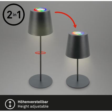 Briloner 7507015 - LED RGB Dimmable rechargeable outdoor table lamp 2in1 LED/2,5W/5V IP44 anthracite