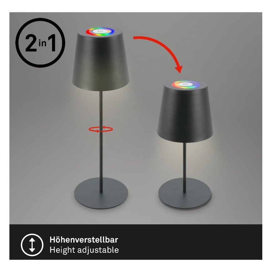Briloner 7507015 - LED RGB Dimmable rechargeable outdoor table lamp 2in1 LED/2,5W/5V IP44 anthracite