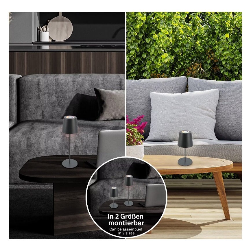 Briloner 7507015 - 2-in-1 LED RGB Dimmable Rechargeable Outdoor Table Lamp LED/2.5W/5V IP44 1200 mAh Anthracite