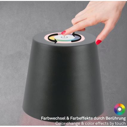 Briloner 7507015 - 2-in-1 LED RGB Dimmable Rechargeable Outdoor Table Lamp LED/2.5W/5V IP44 1200 mAh Anthracite