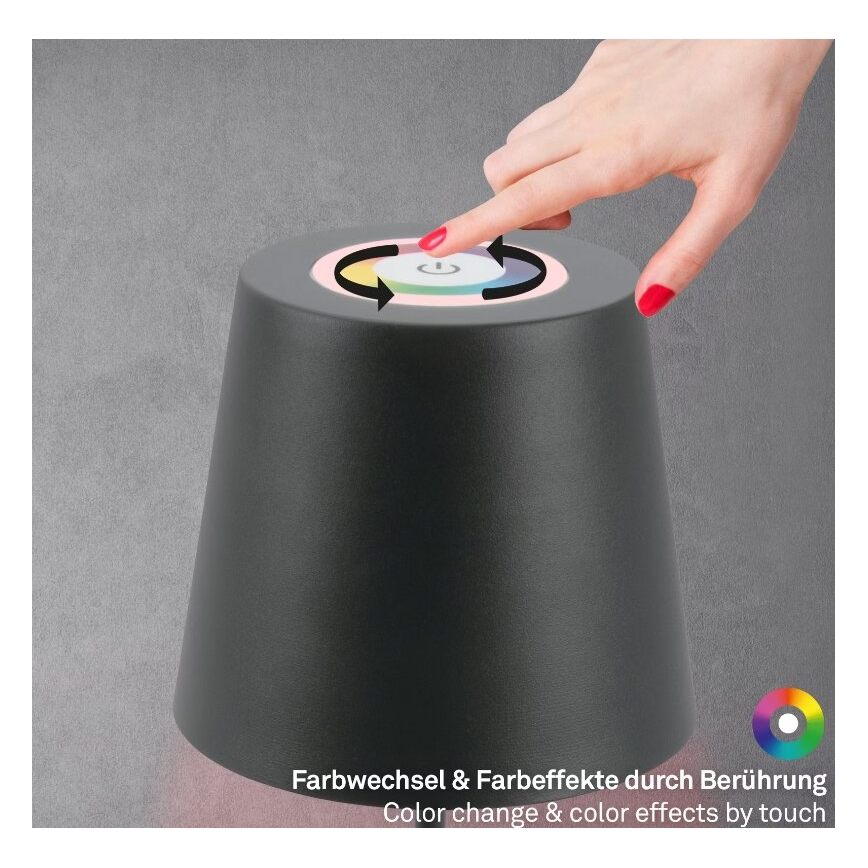 Briloner 7507015 - 2-in-1 LED RGB Dimmable Rechargeable Outdoor Table Lamp LED/2.5W/5V IP44 1200 mAh Anthracite