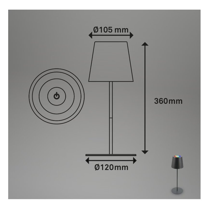 Briloner 7507015 - 2-in-1 LED RGB Dimmable Rechargeable Outdoor Table Lamp LED/2.5W/5V IP44 1200 mAh Anthracite