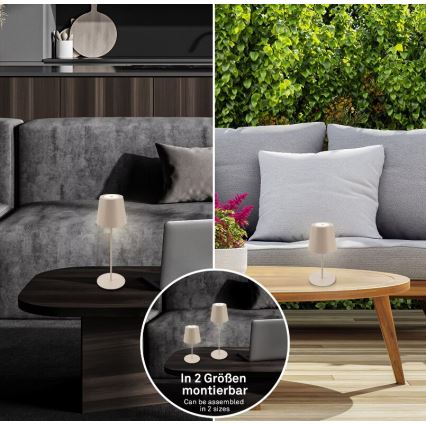 Briloner 7508011 - Dimmable Rechargeable Outdoor 2-in-1 LED Table Lamp, 2.5 W / 5 V, IP44, 1200 mAh, Beige