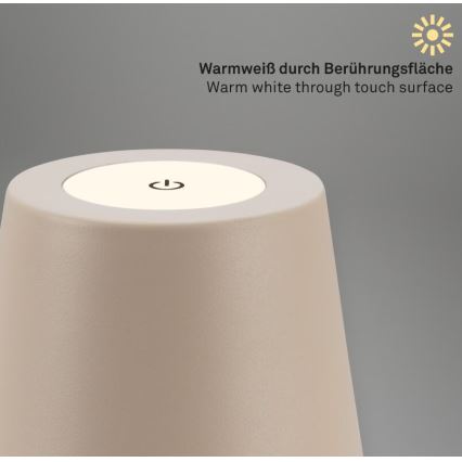 Briloner 7508011 - Dimmable Rechargeable Outdoor 2-in-1 LED Table Lamp, 2.5 W / 5 V, IP44, 1200 mAh, Beige