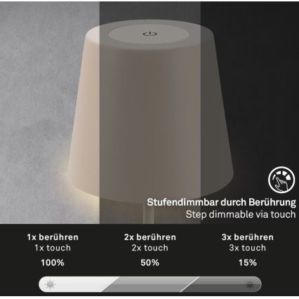 Briloner 7508011 - LED Dimmable rechargeable outdoor table lamp 2in1 LED/2,5W/5V IP44 beige