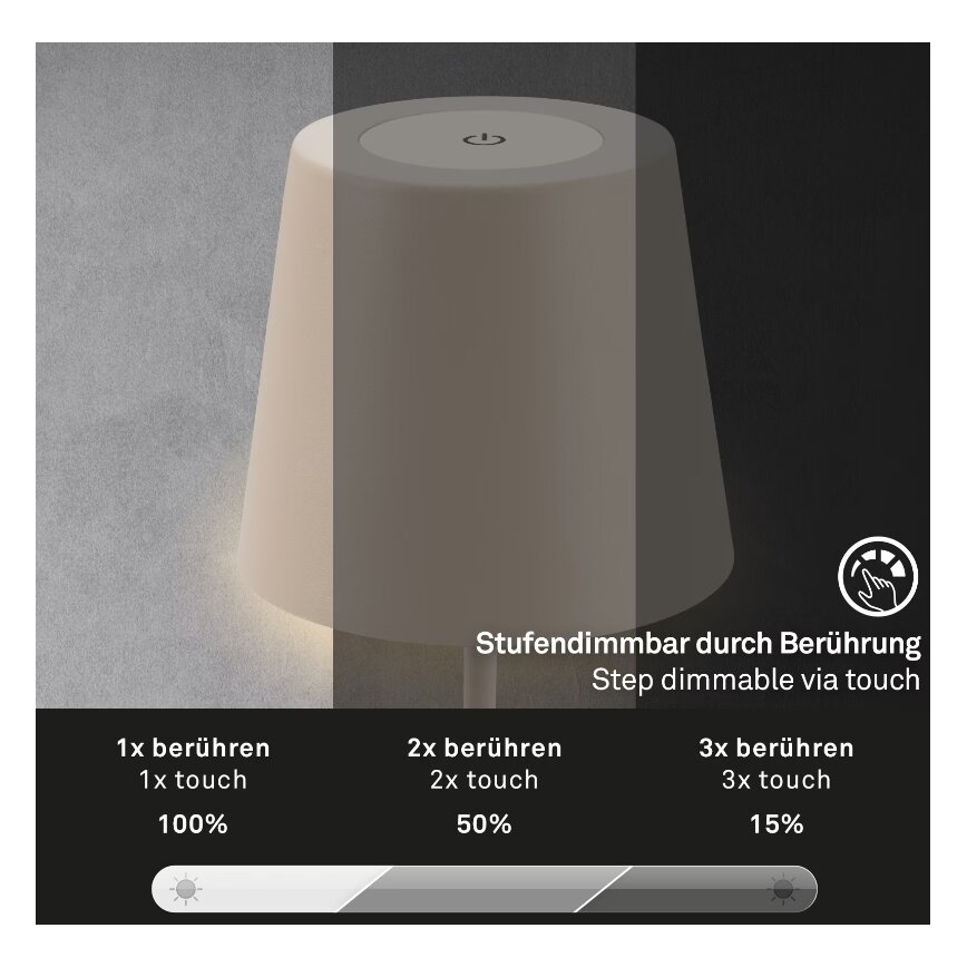 Briloner 7508011 - LED Dimmable rechargeable outdoor table lamp 2in1 LED/2,5W/5V IP44 beige